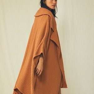 Free People Waffle Poncho Burnt Sienna Oversized